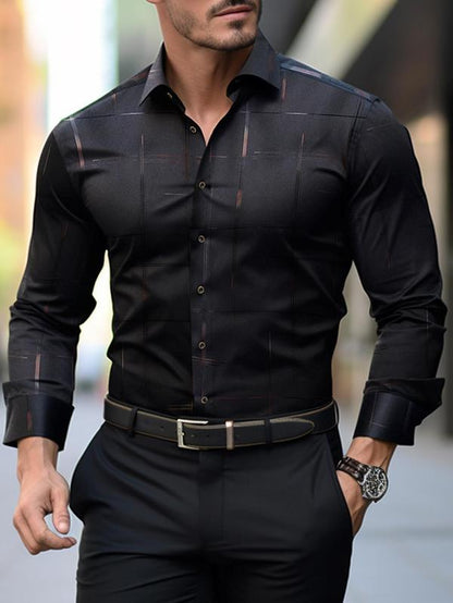 Men'S All over Print Long Sleeve Dress Shirt, Regular Fit Casual Business Collared Button Shirt for Work Office, Fashion Men'S Clothes for All Seasons, Button Decor Shirts