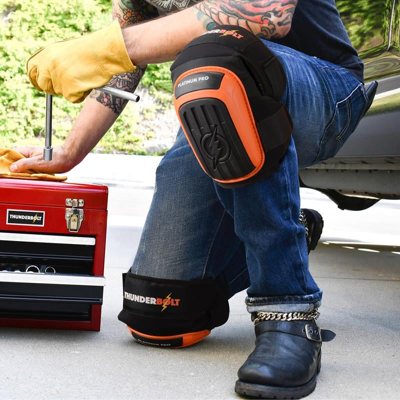 THUNDERBOLT Professional Knee Pads for Work, Construction, Flooring, Gardening, Cleaning, with Double Gel Studson Hardhat