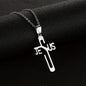 1pc Jesus Letter Cross Pendant Necklace, Stainless Steel Personality Design Fashion Metal Necklace Jewelry Gift