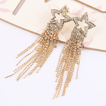 Jewelry for Women Featuring Long Tassel Earrings with a Silvery Pentagram Star Design, Perfect As Party Gifts.