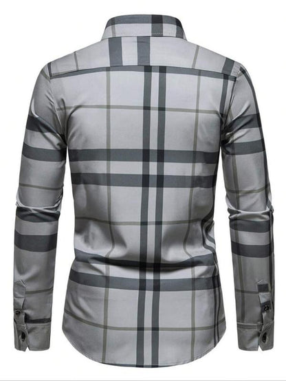 Men'S Plaid Print Long Sleeve Dress Shirt, Casual Comfy Collared Button Design Top for Work Office Business, Men'S Clothes for All Seasons, Menswear