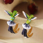 Cute Flying Hummingbird Oil Painting Earrings Enamel Hummingbird Stud Earrings Colorful Animal Elegant Jewelry For Women