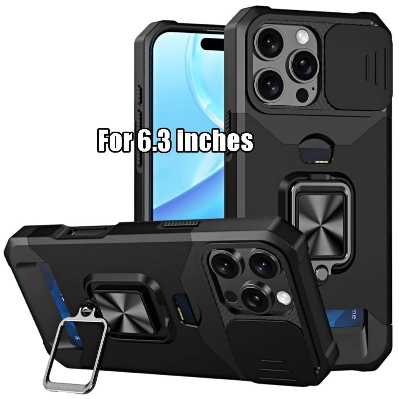 Heavy-Duty Shockproof Phone Case with a Metal Stand And Card Slot, Compatible with for iphone 17 Pro Max, 16 Pro Max, 15 Pro Max, And 14 Pro Max.