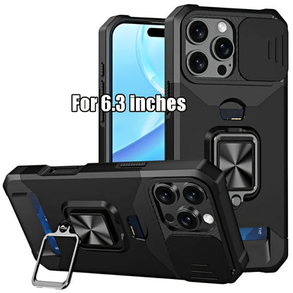 Heavy-Duty Shockproof Phone Case with a Metal Stand And Card Slot, Compatible with for iphone 17 Pro Max, 16 Pro Max, 15 Pro Max, And 14 Pro Max.