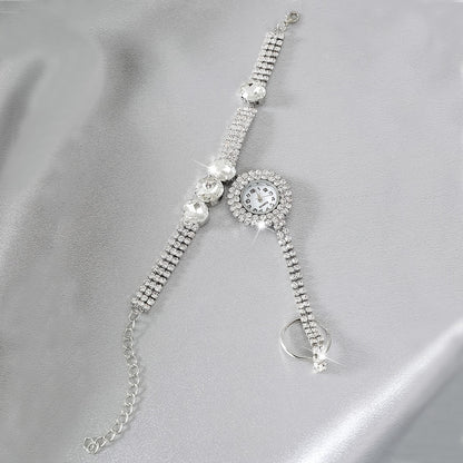 Sparkling Rhinestone Tassel Watch Bracelet - Timeless Round Glass Dial for Women - Elegant Dress-Up Essential with Glamorous Charm