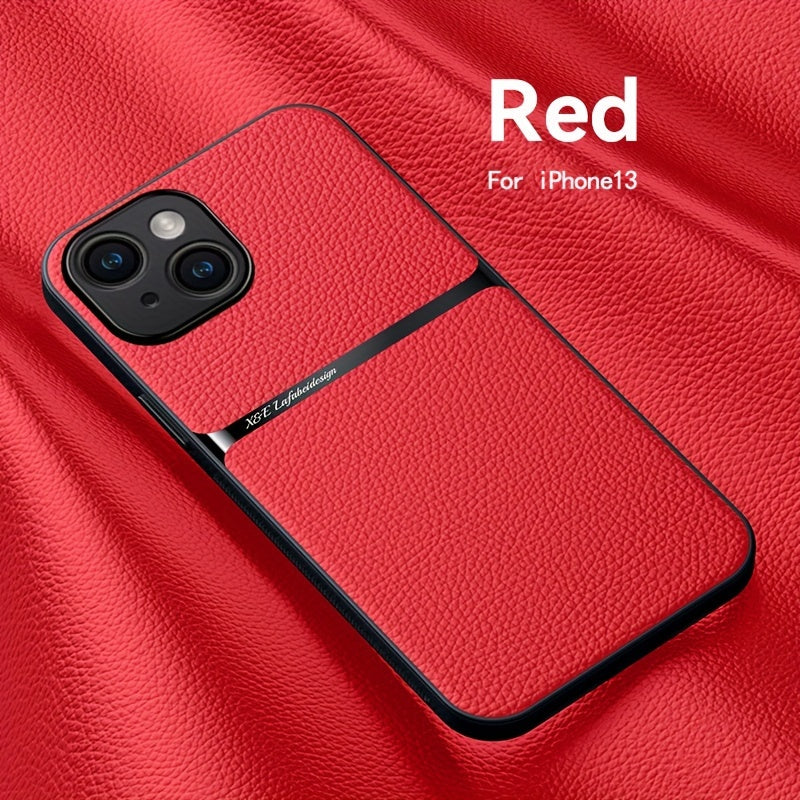 Litchi Pattern PU Leather Phone Case For Iphone15promax With Built-in Magnetic Suction 14 Promax Luxury Style 11 PU Leather 13 Promax Full Package Fall Protection Case