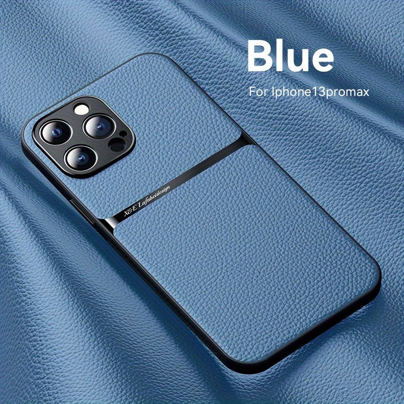 Litchi Pattern PU Leather Phone Case For Iphone15promax With Built-in Magnetic Suction 14 Promax Luxury Style 11 PU Leather 13 Promax Full Package Fall Protection Case