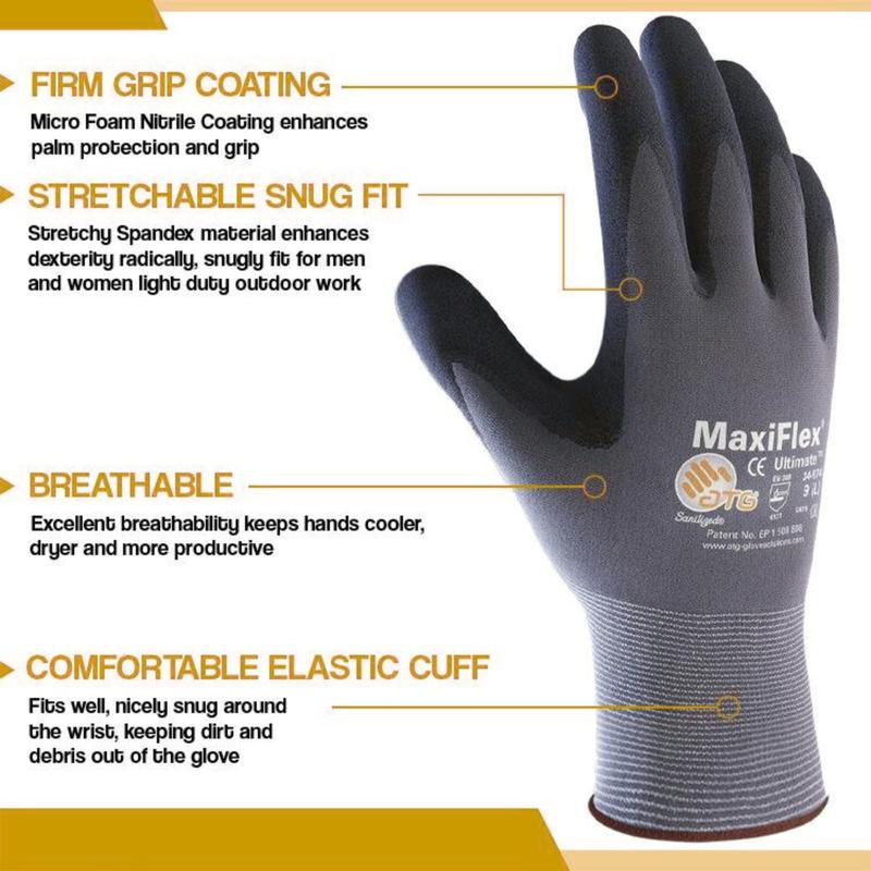 Maxiflex Ultimate 12 Pairs Micro-Foam Nitrile Work Gloves Heavy-Duty Construction Gear & Safety Ultra-Lightweight Breathable Flexible Abrasion Resistant for Men