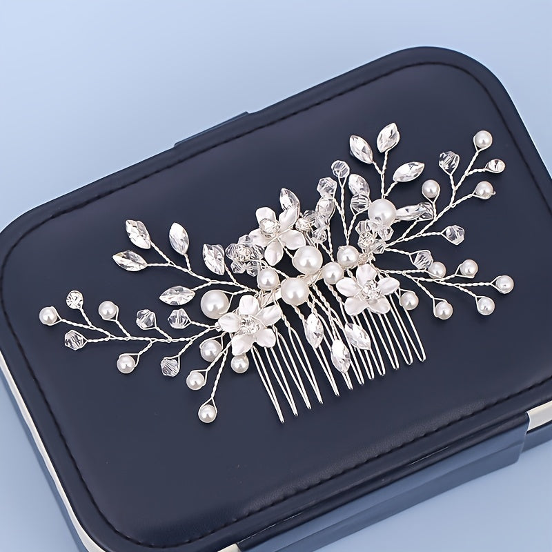 Crystal Bridal Hair Comb, Faux Pearl Wedding Hair Comb, Bridal Comb, Hair Pin For Wedding, Bridal Hair Piece, Hair Accessory