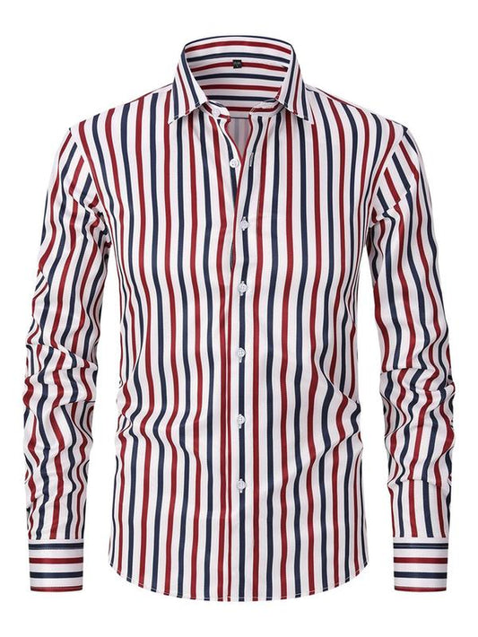 Men'S Striped Print Button Front Shirt, Regular Fit Casual Long Sleeve Collared Top for Spring & Fall, Men'S Clothes for Business Work Daily Wear
