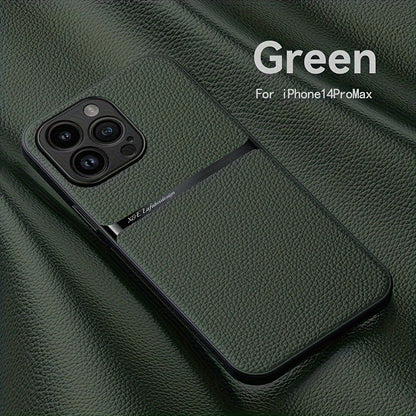 Litchi Pattern PU Leather Phone Case For Iphone15promax With Built-in Magnetic Suction 14 Promax Luxury Style 11 PU Leather 13 Promax Full Package Fall Protection Case