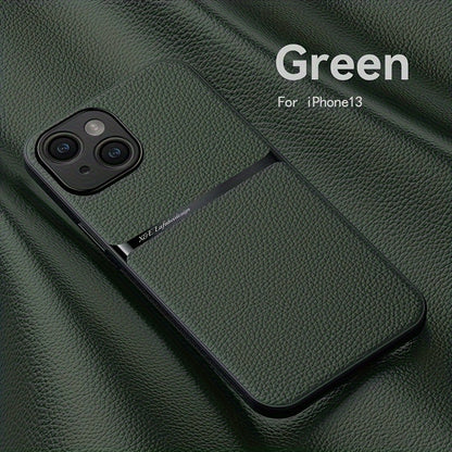 Litchi Pattern PU Leather Phone Case For Iphone15promax With Built-in Magnetic Suction 14 Promax Luxury Style 11 PU Leather 13 Promax Full Package Fall Protection Case