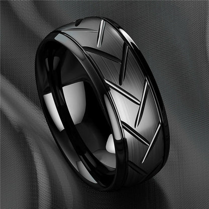 1pc 8MM Luxury Black Titanium Steel Ring - High Quality, Fashion Simple Design, Black Stainless Steel Wire Groove Tire Ring - For Men - Perfect Gift for Him - Anniversary, Birthday, Valentine's Day