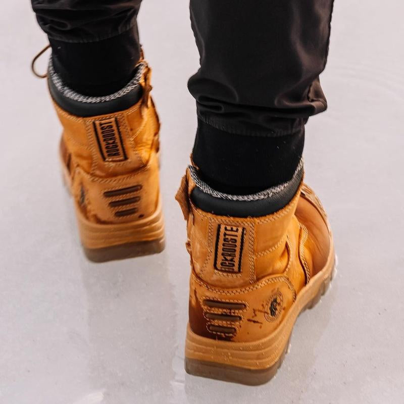 Steel Toe Zip-Sided Leather Work Boots for Men Boy Footwear Construction Botas Slip-Resistant Walking Shoes Bathroom Closed Comfort Safety Durable