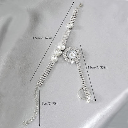 Sparkling Rhinestone Tassel Watch Bracelet - Timeless Round Glass Dial for Women - Elegant Dress-Up Essential with Glamorous Charm