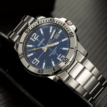 CASIO Authentic Quartz Watch - Original Design with Calendar, 50M Water Resistant, Analog Dial - Stylish Genuine Leather Strap for Men and Women