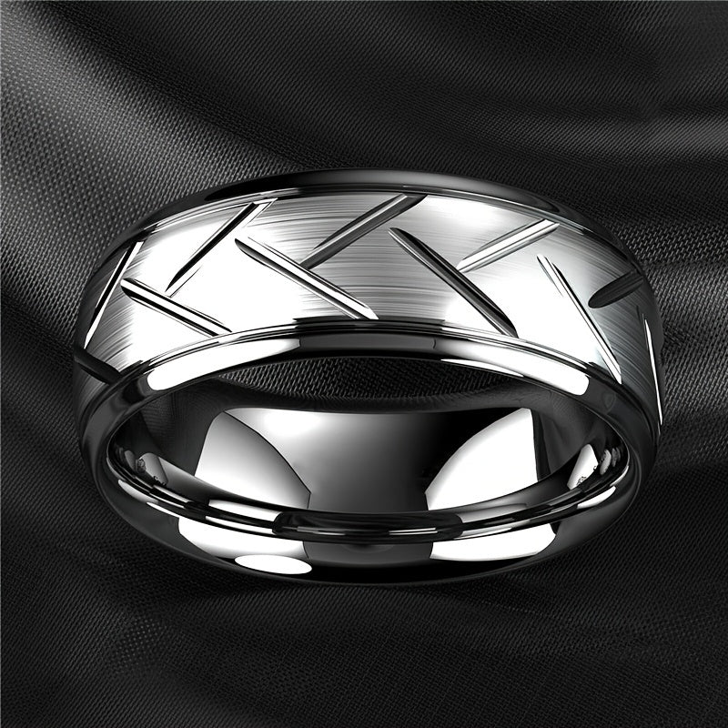 1pc 8MM Luxury Black Titanium Steel Ring - High Quality, Fashion Simple Design, Black Stainless Steel Wire Groove Tire Ring - For Men - Perfect Gift for Him - Anniversary, Birthday, Valentine's Day