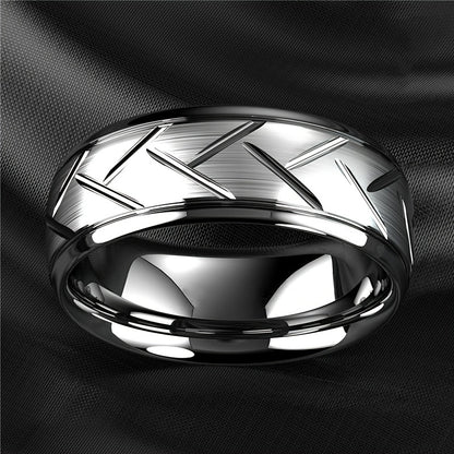 1pc 8MM Luxury Black Titanium Steel Ring - High Quality, Fashion Simple Design, Black Stainless Steel Wire Groove Tire Ring - For Men - Perfect Gift for Him - Anniversary, Birthday, Valentine's Day