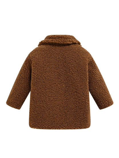 Girls' Lamb Fur Jacket | JOMAKE Korean-Style Lapel Collar, Two-Tone, Warm Windbreaker with Pockets, Lining, Button Closure, Long Sleeves for Winter