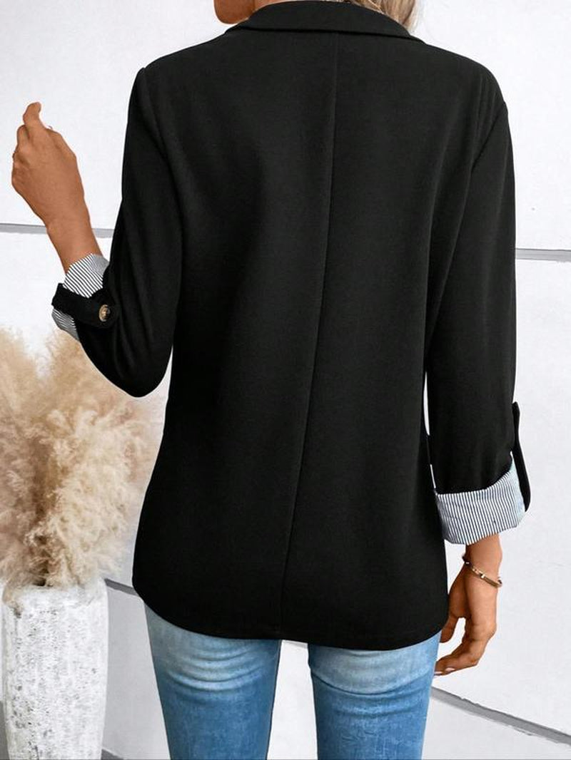 Women'S Solid Color Button Front Roll up Sleeve Blazer Coat, Casual 3/4 Sleeve Lapel Neckline Outerwear for Spring & Fall, Ladies Clothes for Work Office Business