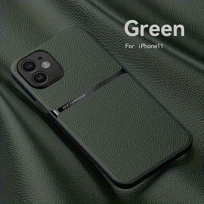 Litchi Pattern PU Leather Phone Case For Iphone15promax With Built-in Magnetic Suction 14 Promax Luxury Style 11 PU Leather 13 Promax Full Package Fall Protection Case