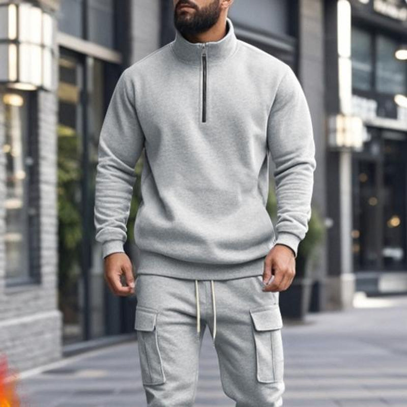 [Balck Friday&Cyber Monday]Kzz Men'S Casual Fleece Lined Zipper Work Pants Set, Thick Fabric Warm Long Trousers for Fall & Winter, New Arrival Us Style Classic Clothes Thanksgiving Outfits