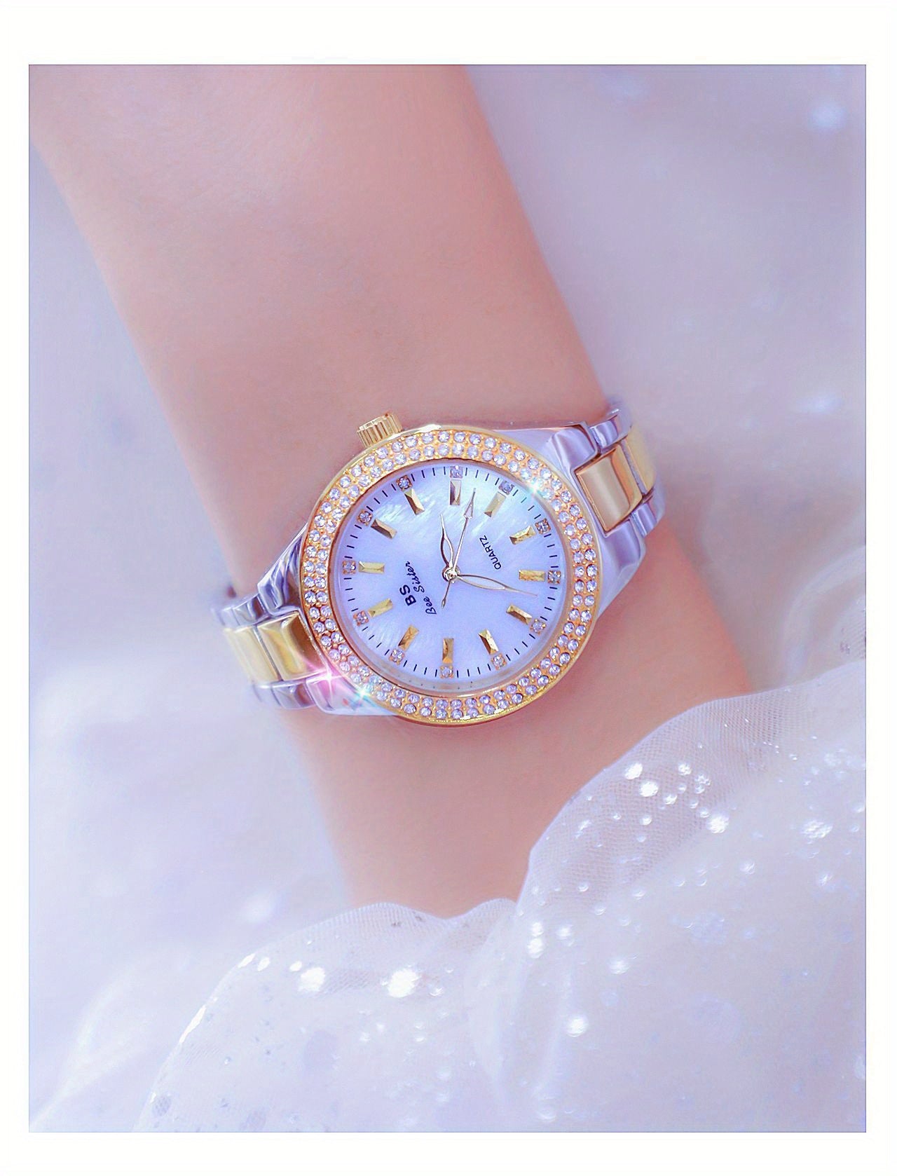 Rhinestone Decor Quartz Watch Casual Analog Party Dress Watch, Gift For Mother's Day Valentine's Day