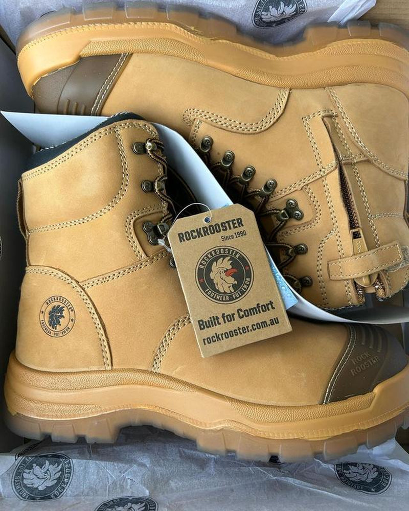 Steel Toe Zip-Sided Leather Work Boots for Men Boy Footwear Construction Botas Slip-Resistant Walking Shoes Bathroom Closed Comfort Safety Durable