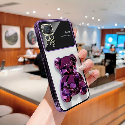 For Redmi Note 11/Note 11S/Note 11 Pro 4G/Note 11 Pro 5G And Note 11 Pro+ 5G (India) 's Fashion Electroplated Shockproof Stereoscopic Fashionable Large Window Stereoscopic Bear Stand Phone Case