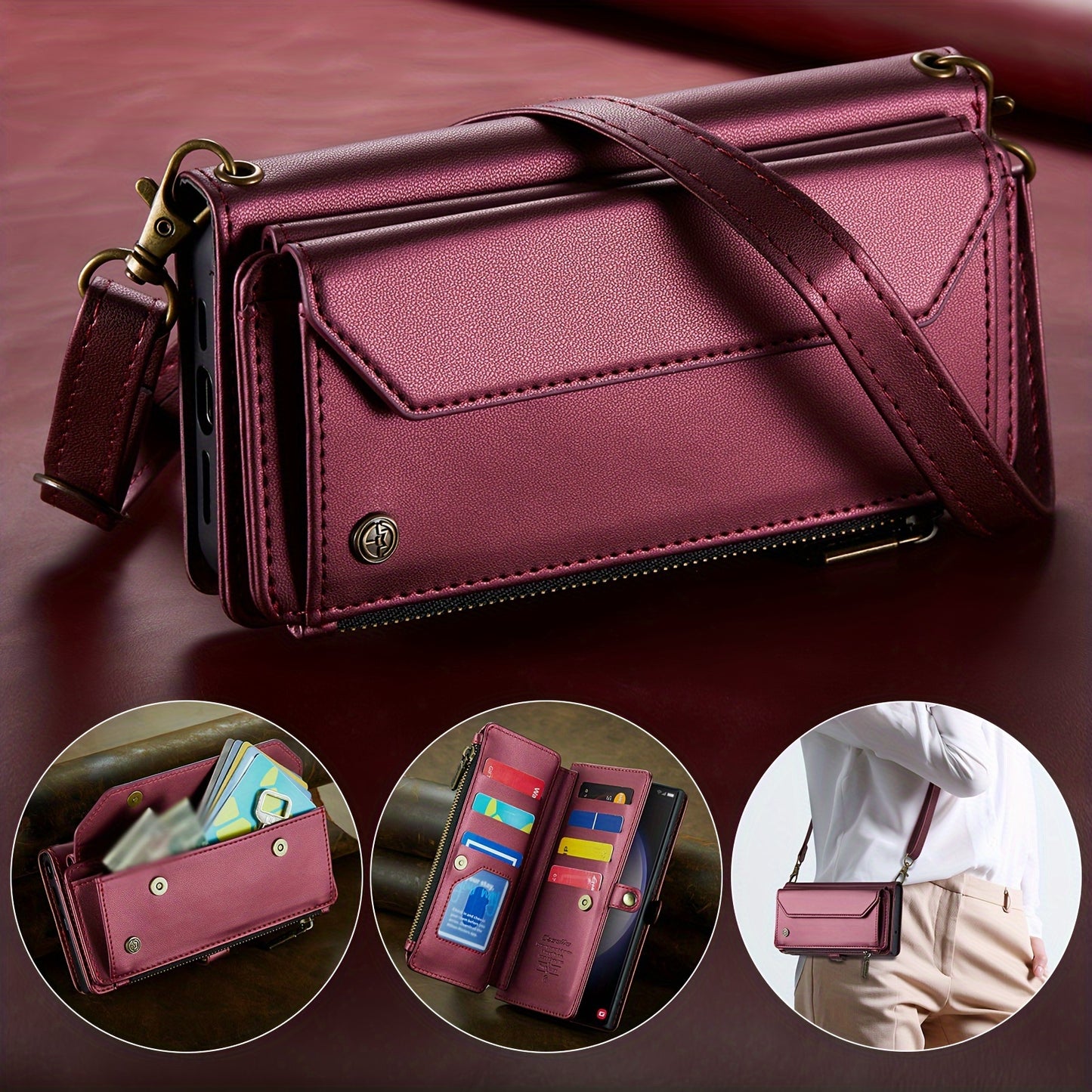 New Wallet Phone Case Wrist Shoulder Strap Lanyard Flip Magnetic Clasp Card Holder Kickstand Women Small Crossbody Handbag For Samsung Galaxy Note10+ 20 S24 S23 S22 S21 S20 S10 Plus Ultra FE Coin Purse A01 A04 A12 A13 A14 A22