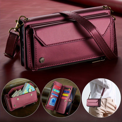 New Wallet Phone Case Wrist Shoulder Strap Lanyard Flip Magnetic Clasp Card Holder Kickstand Women Small Crossbody Handbag For Samsung Galaxy Note10+ 20 S24 S23 S22 S21 S20 S10 Plus Ultra FE Coin Purse A01 A04 A12 A13 A14 A22