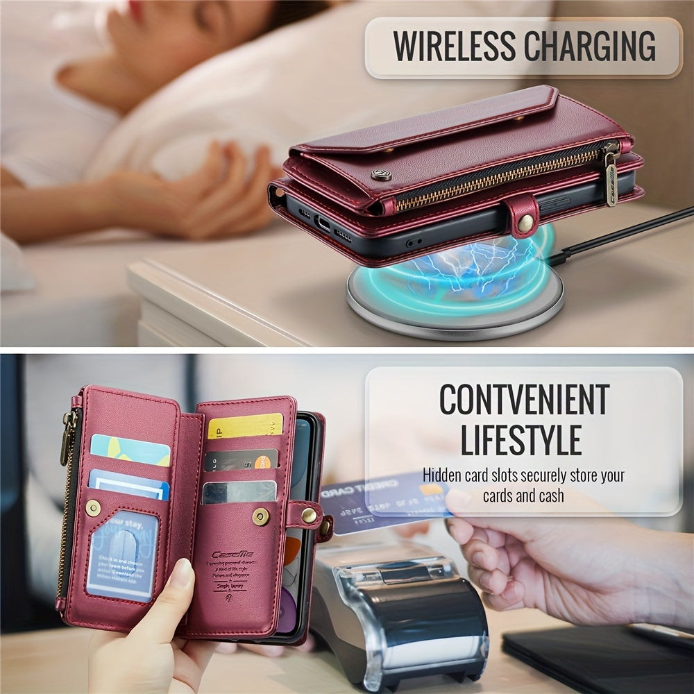 Long Lanyard PU Flip Leather Phone Case For IPhone 15 14 13 12 11Pro Max Mini XR XS 8 7 Plus SE 2022 Zipper Wallet Card Bags Cover