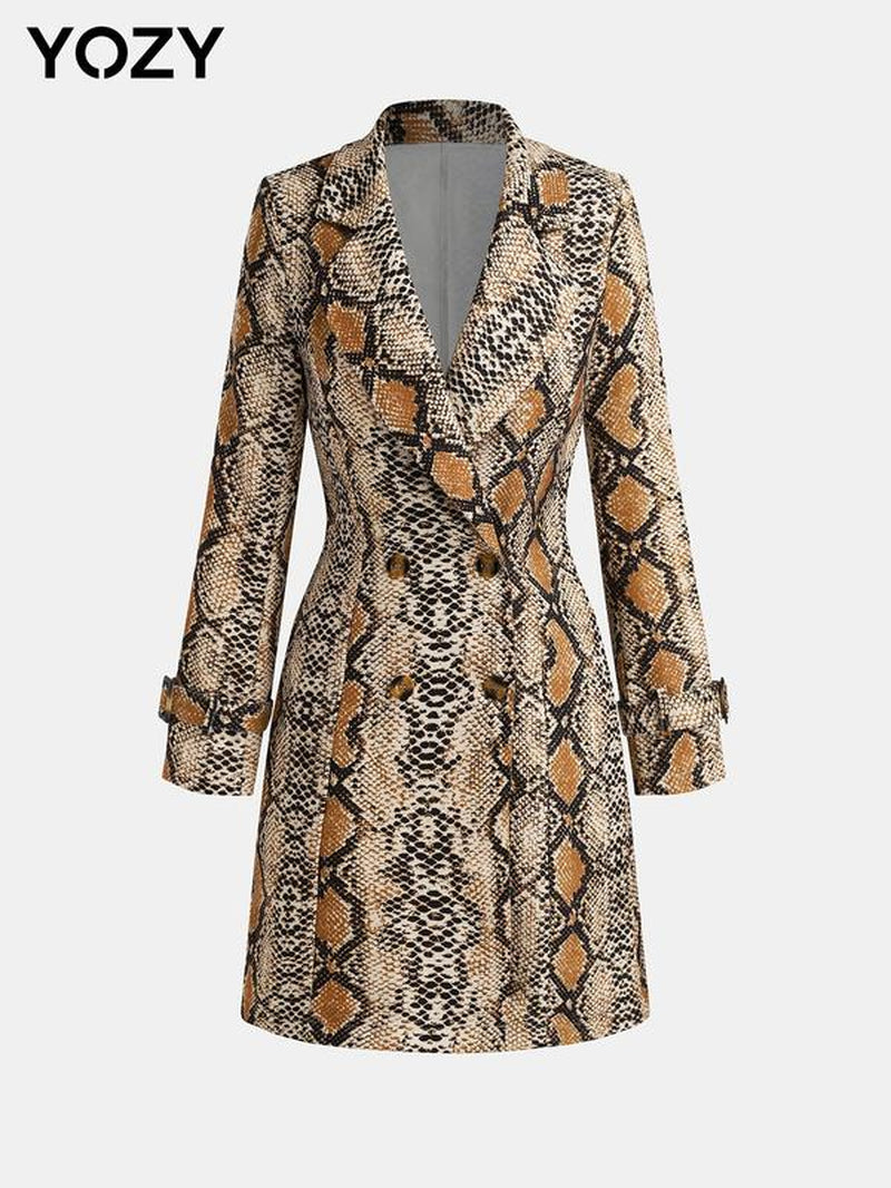 YOZY Women'S Leopard Print Double Button Lapel Blazer Jackets, Elegant Long Sleeve Outerwear for Work Office Business, Ladies Clothes for All Seasons, Fall & Winter Clothes