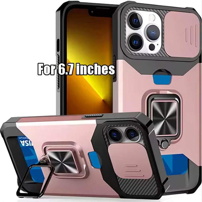 Heavy-Duty Shockproof Phone Case with a Metal Stand And Card Slot, Compatible with for iphone 17 Pro Max, 16 Pro Max, 15 Pro Max, And 14 Pro Max.