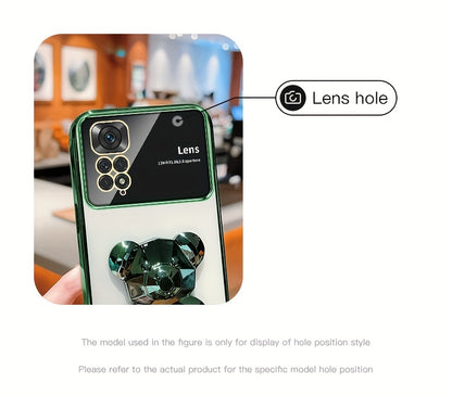 For Redmi Note 11/Note 11S/Note 11 Pro 4G/Note 11 Pro 5G And Note 11 Pro+ 5G (India) 's Fashion Electroplated Shockproof Stereoscopic Fashionable Large Window Stereoscopic Bear Stand Phone Case