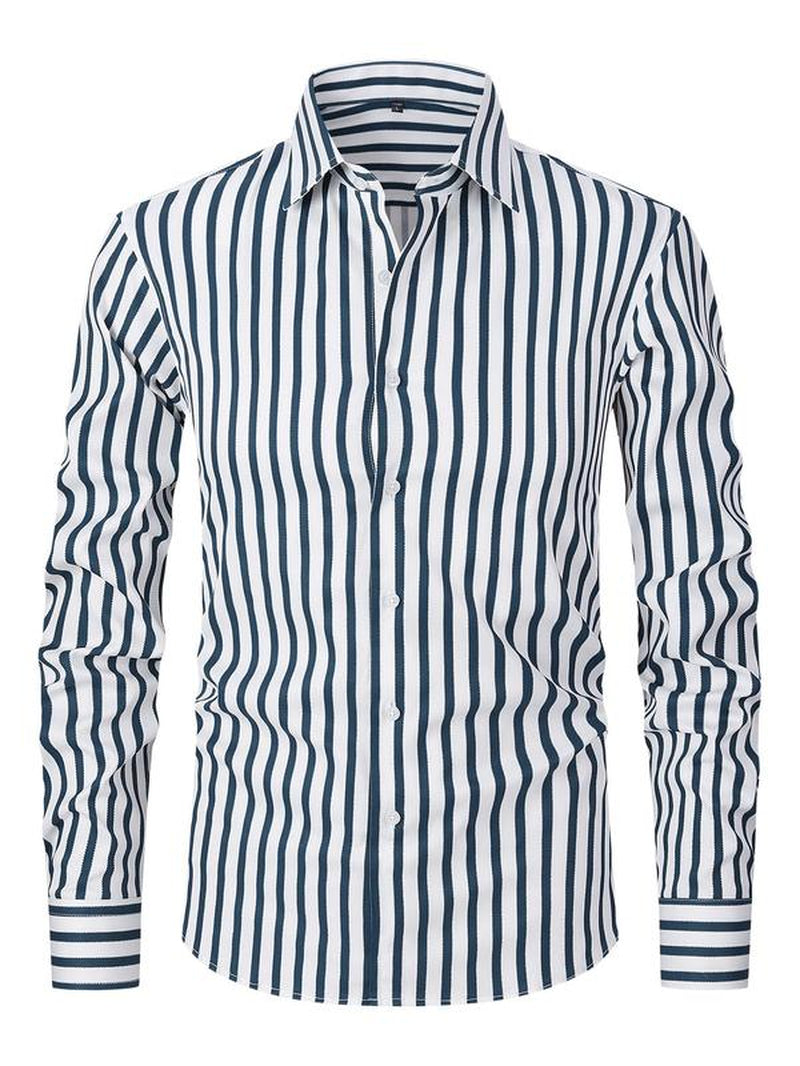 Men'S Striped Print Button Front Shirt, Regular Fit Casual Long Sleeve Collared Top for Spring & Fall, Men'S Clothes for Business Work Daily Wear