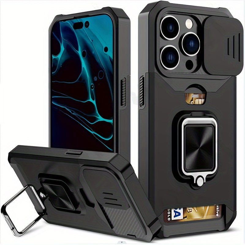 Heavy-Duty Shockproof Phone Case with a Metal Stand And Card Slot, Compatible with for iphone 17 Pro Max, 16 Pro Max, 15 Pro Max, And 14 Pro Max.