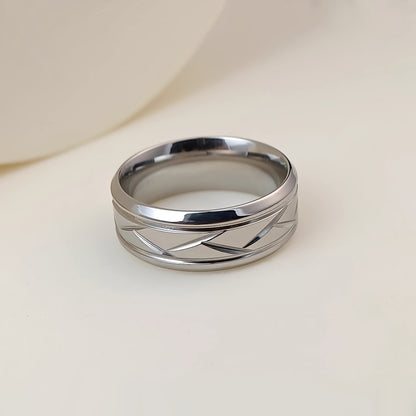 1pc 8MM Luxury Black Titanium Steel Ring - High Quality, Fashion Simple Design, Black Stainless Steel Wire Groove Tire Ring - For Men - Perfect Gift for Him - Anniversary, Birthday, Valentine's Day