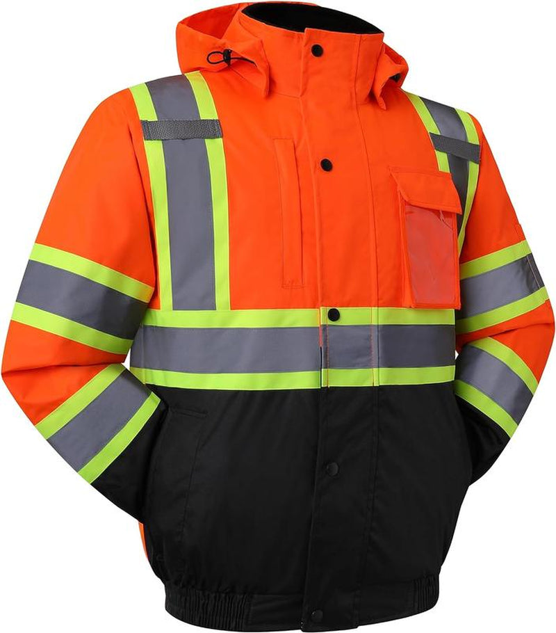 High Visibility Reflective Jackets for Work, Waterproof Class 3 with Pockets, Mens Work Construction Coat for Cold Weather Safety Jacket