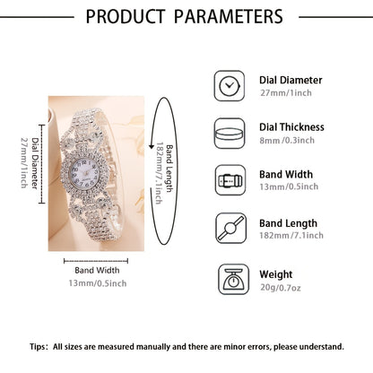 2pcs/set Women's Watch Luxury Rhinestone Quartz Bracelet Watch Elegant Analog Wrist Watch & Bracelet, Gift For Mom Her