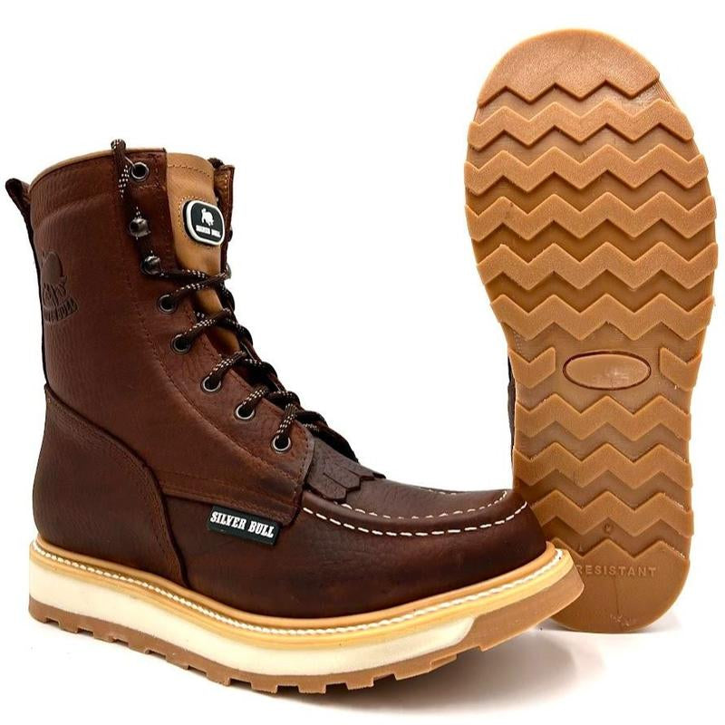 Industrial Moc Toe Work Boots, Oil Slip Resistant, 8-Inch, Good Year Welt Construction, Leather Footwear