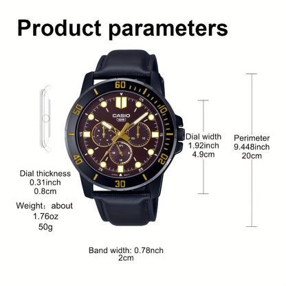 CASIO Authentic Quartz Watch - Original Design with Calendar, 50M Water Resistant, Analog Dial - Stylish Genuine Leather Strap for Men and Women