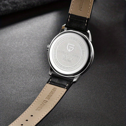 PAGAN DESIGN Fashion Casual Sports Watch Men Stainless Steel Waterproof Quartz Watch Leather Strap