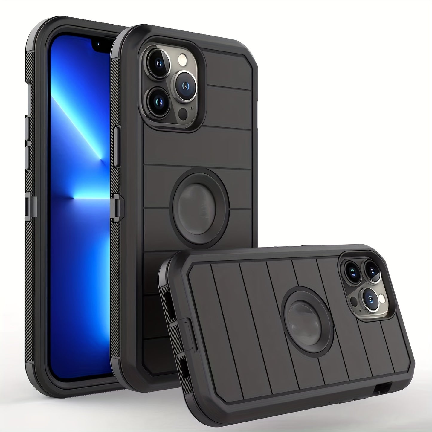 Heavy Duty Anti-Fall iPhone 12 13 14 15 Back Clip Mobile Phone Case for iPhone15promax iPhone14promax Three-in-One Holder