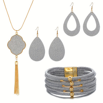 2 Pairs Of Earrings + Necklace + Bracelet Fashion Jewelry Set Multi Colors To Choose Multi Layer Bracelet Match Daily Outfits