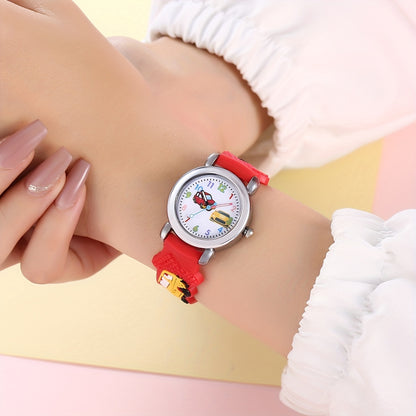 1pc Boys Girls Teen Cute Car Print Round Dial Quartz Watch For Gift Daily Life