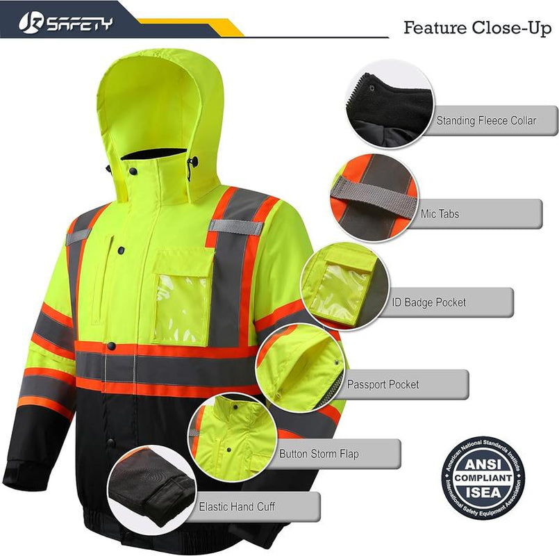 High Visibility Reflective Jackets for Work, Waterproof Class 3 with Pockets, Mens Work Construction Coat for Cold Weather Safety Jacket