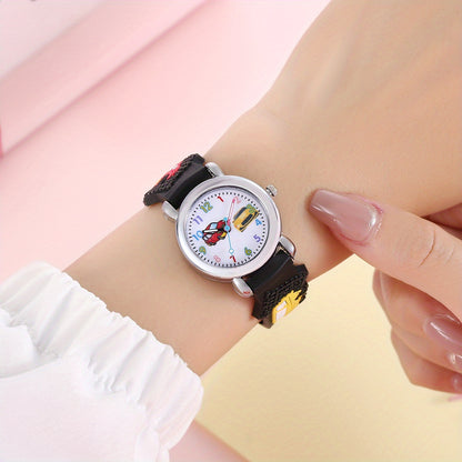 1pc Boys Girls Teen Cute Car Print Round Dial Quartz Watch For Gift Daily Life