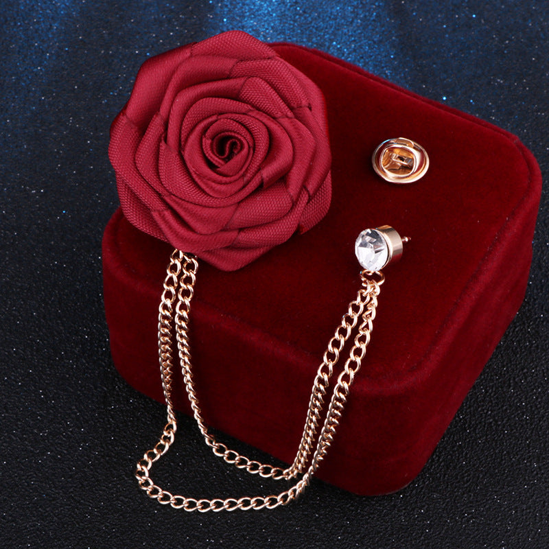 Men's Wedding Ceremony Groom Brooch - Handmade Rose Chain Brooch - For Grooms - Perfect for Wedding Occasions - Ideal Gift for Weddings & Anniversaries