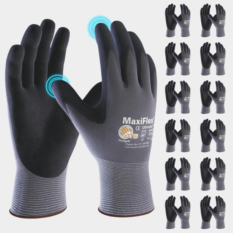 Maxiflex Ultimate 12 Pairs Micro-Foam Nitrile Work Gloves Heavy-Duty Construction Gear & Safety Ultra-Lightweight Breathable Flexible Abrasion Resistant for Men